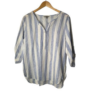 Hesters & Orchard Linen Blend Size Medium Blue/White Tunic Top Lightweight